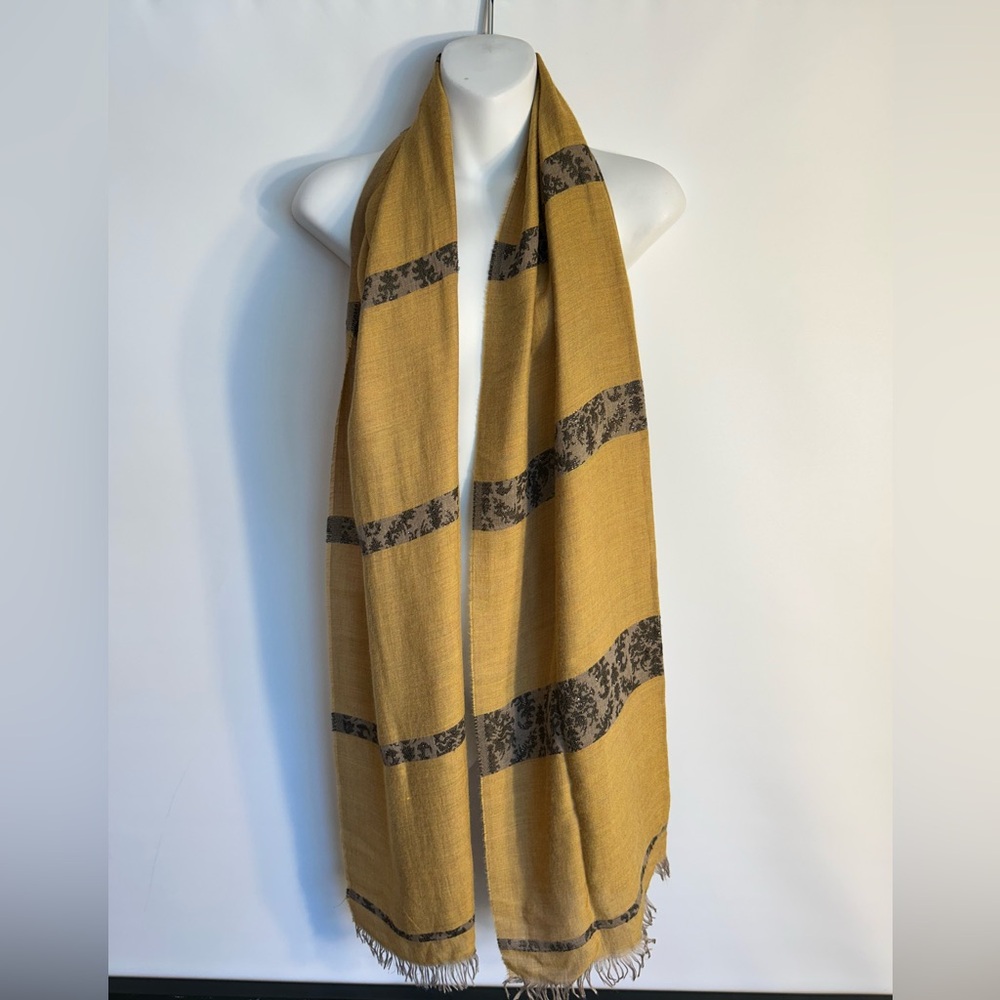 NORDSTROM RAYON/COTTON METALLIC ACCENT RAW FRINGE OVERSIZED SCARF MUSTARD GOLD